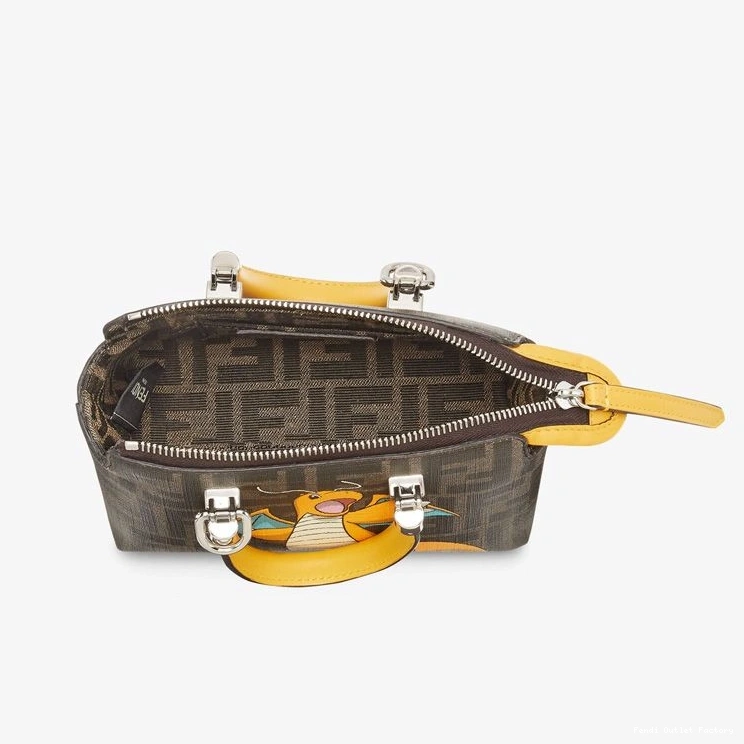 Cheap HOT Brown FF Pokmon Motif Boston Dragon Way Mini Fabric Bag Yellow The By In Fendi 0824